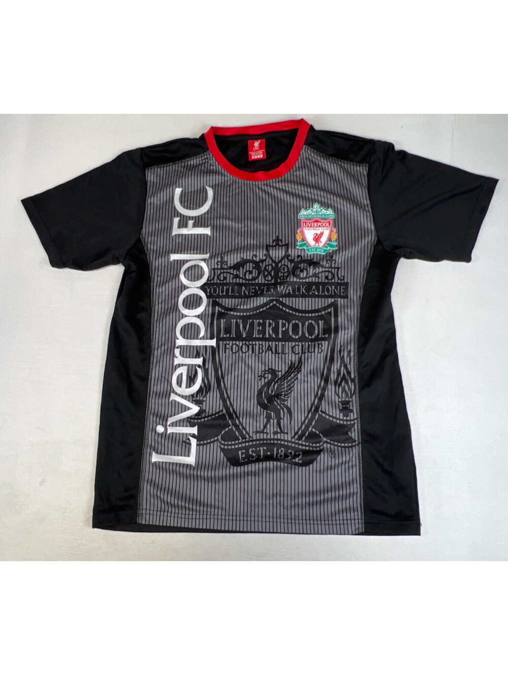 Liverpool FC Men Size M Gray Black Soccer Jersey You'll Never Walk Alone Top